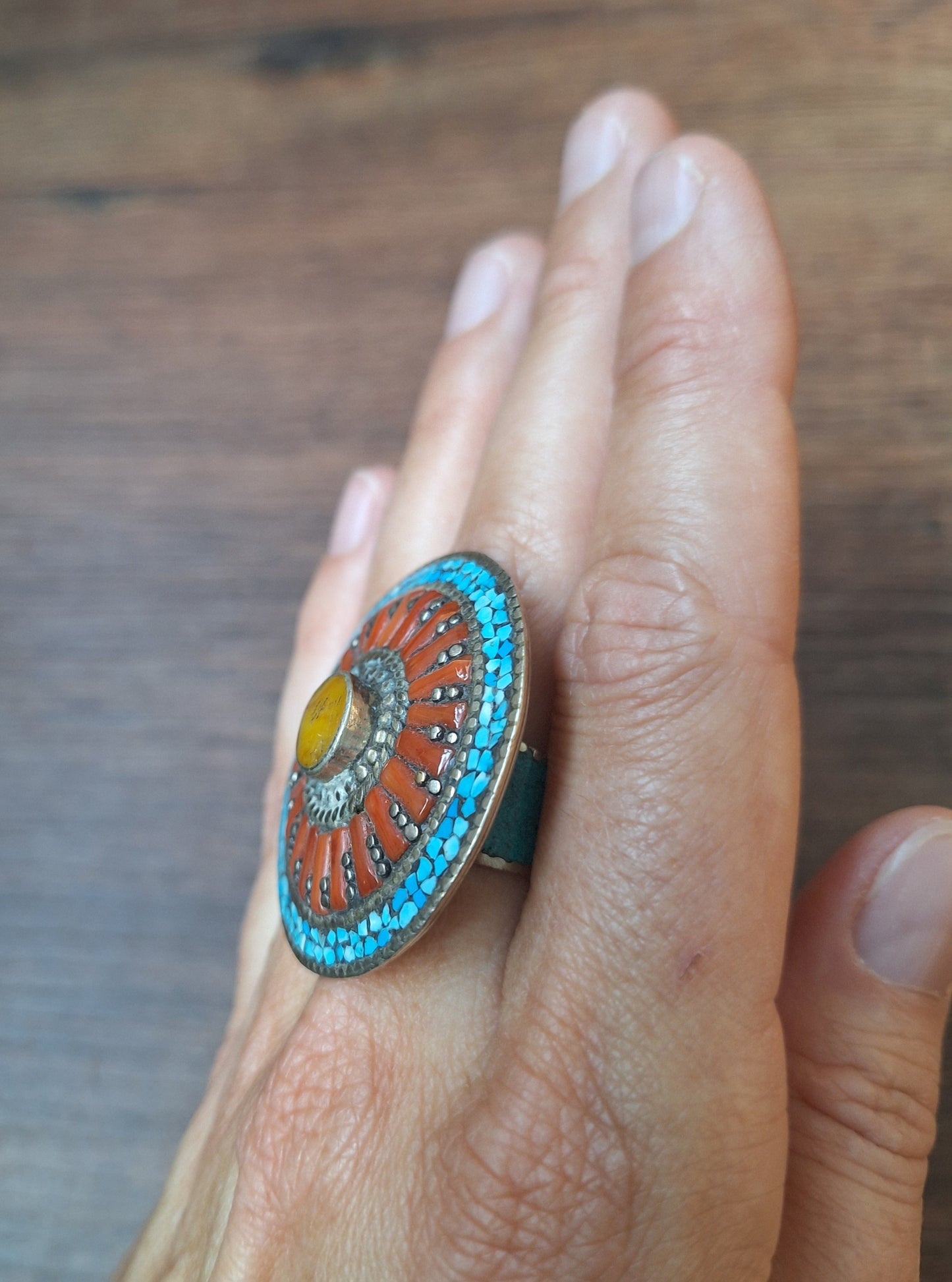 Tibetan silver and gemstone ring