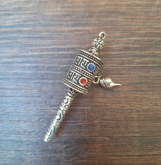 Tibetan silver prayer wheel pendant