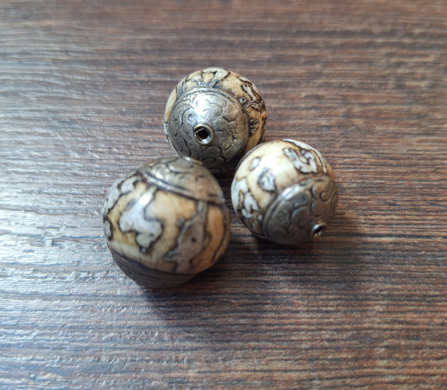 Vintage Tibetan conch shell mantra beads, set of 3