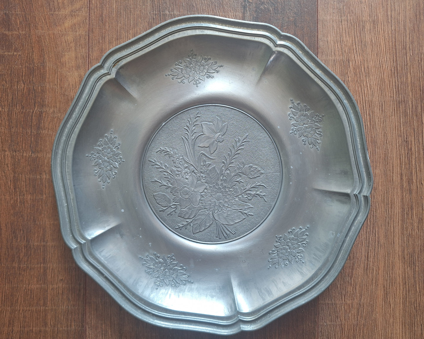 Vintage pewter offering plate or altar base