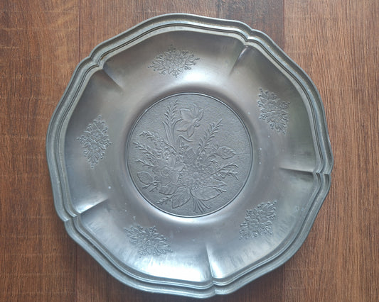 Vintage pewter offering plate or altar base