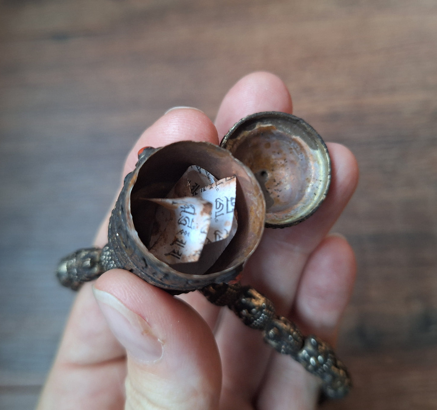 Vintage buddha head necklace with mantra locket, crafting project
