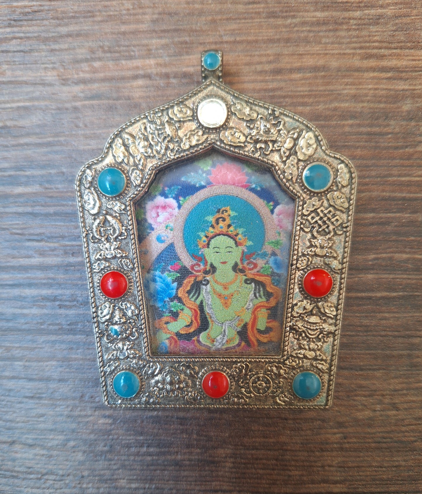 Alpaca metal gau pendant Green Tara