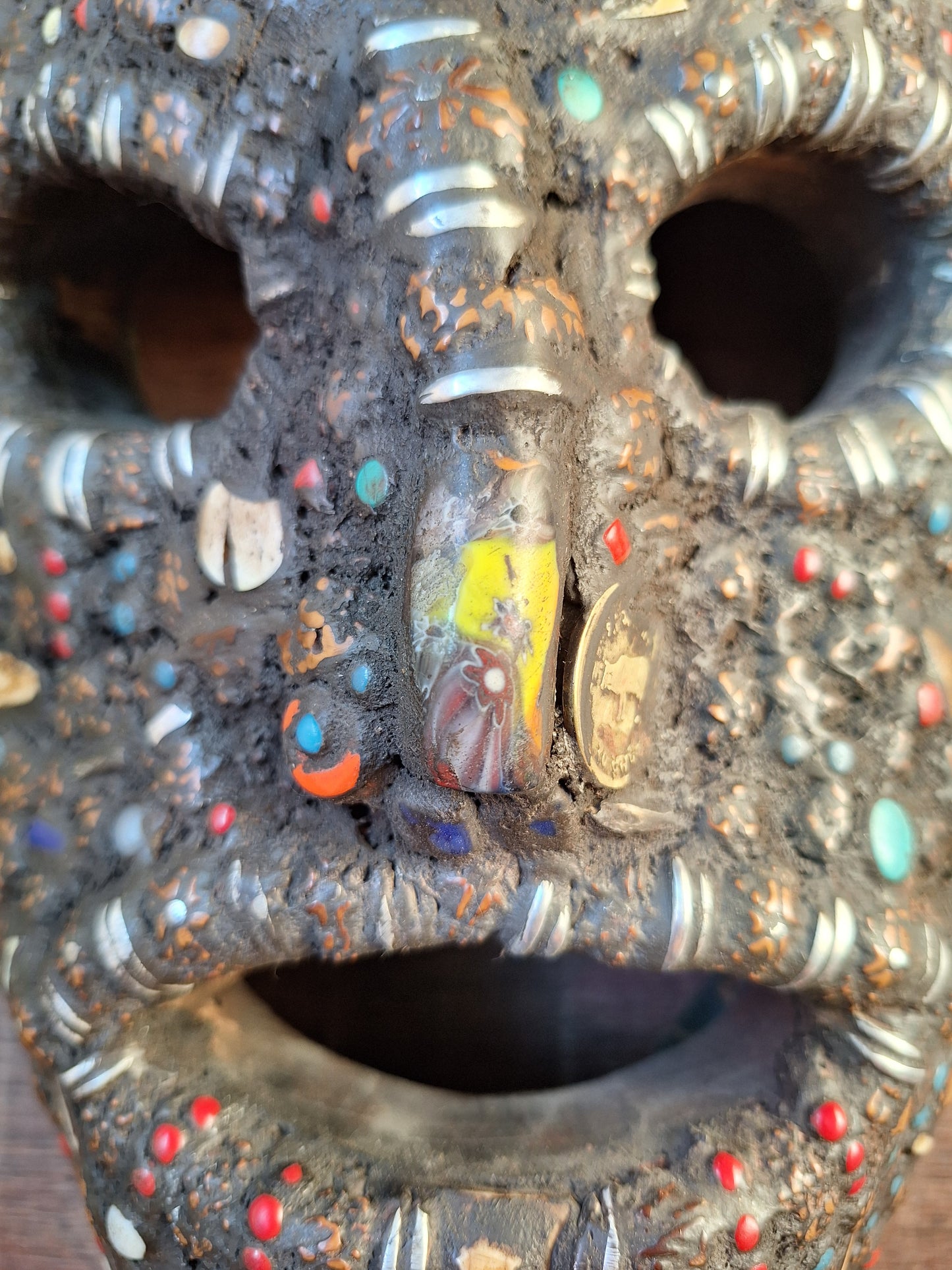 Vintage Nepalese wrathful spirit mask with seeds, shells and horns #2