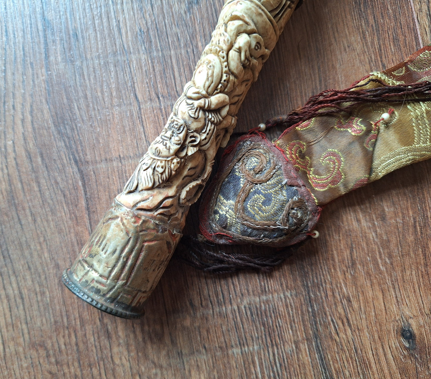 Vintage Tibetan Buddhist carved yak bone kangling
