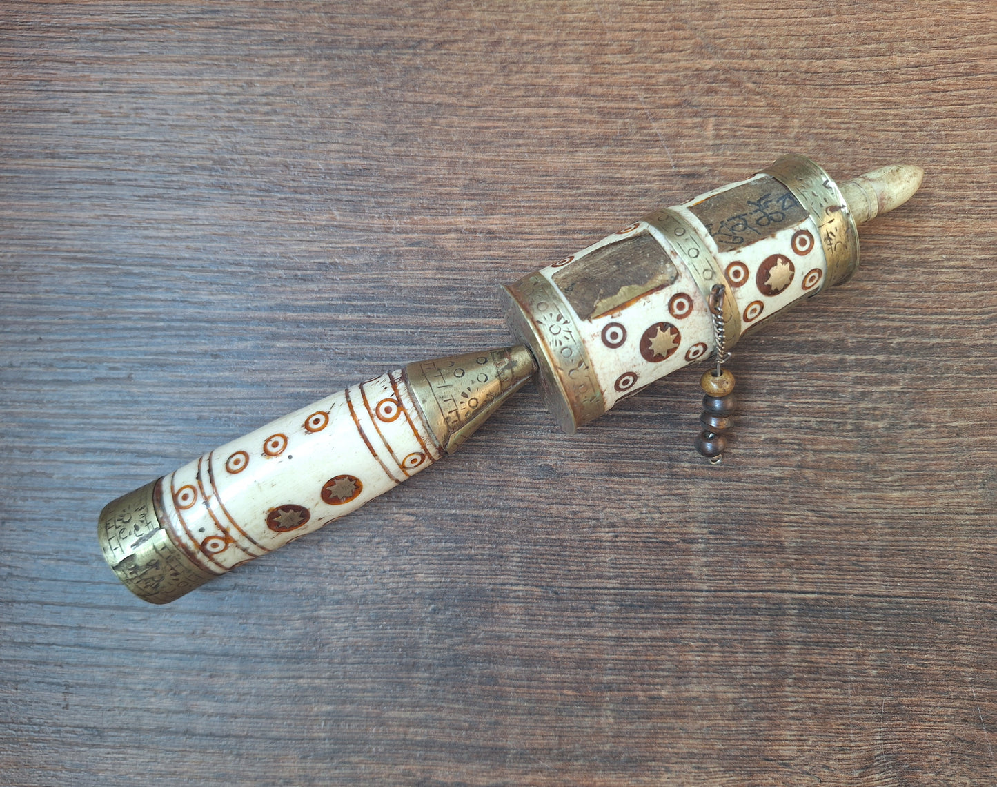 Vintage Tibetan silver and yak bone prayer wheel