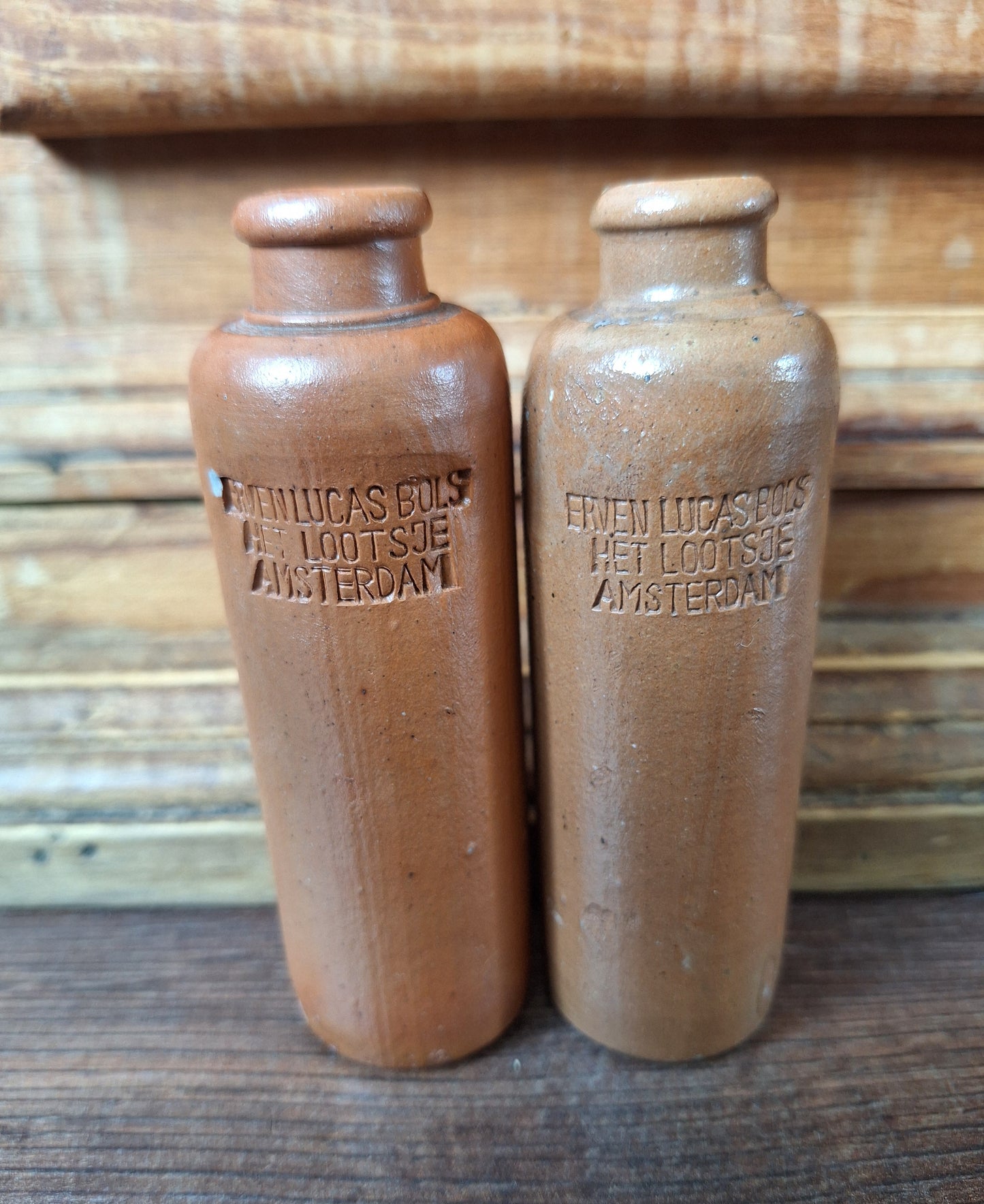 Vintage dutch earthenwaren jenever bottles, set of 2