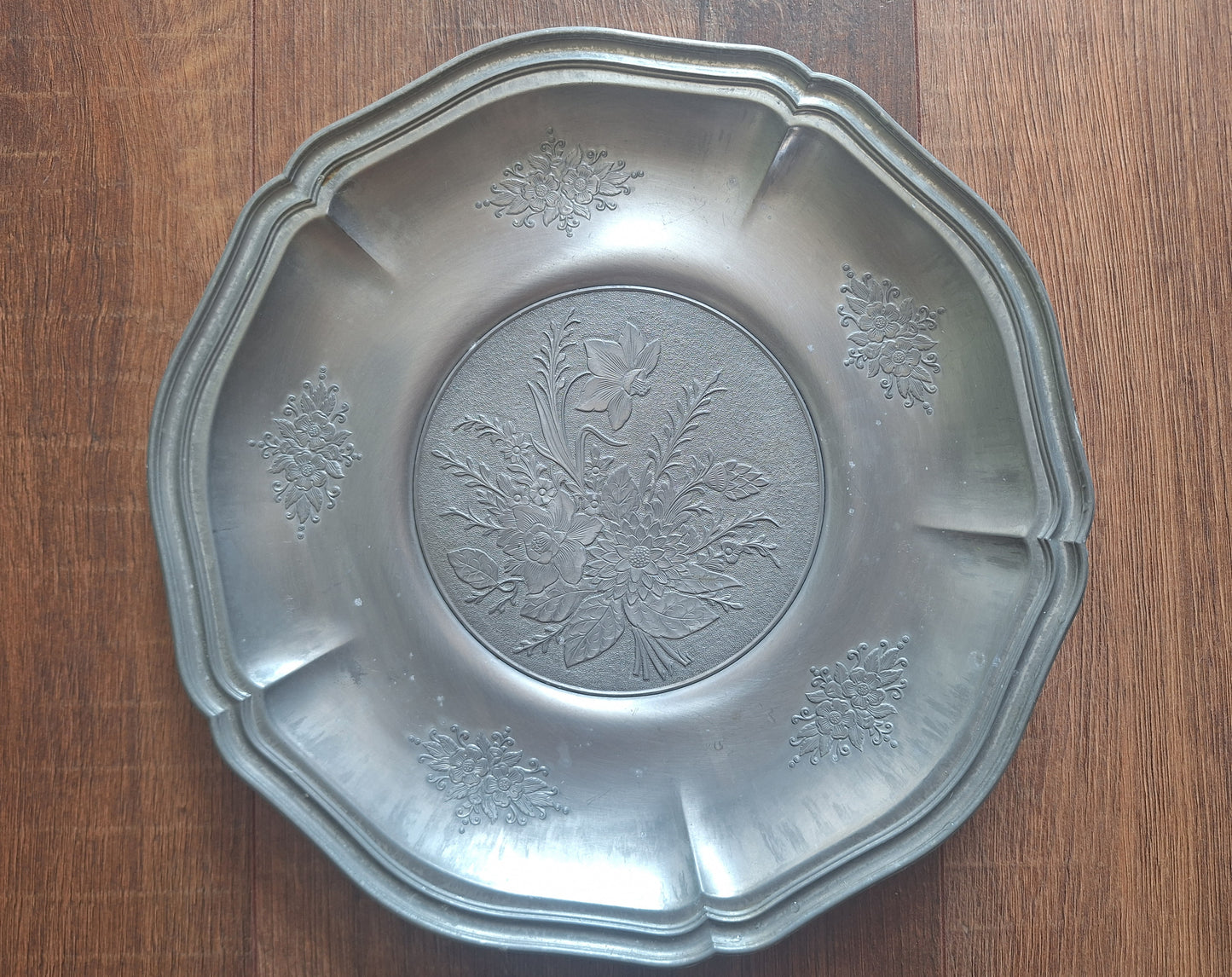 Vintage pewter offering plate or altar base