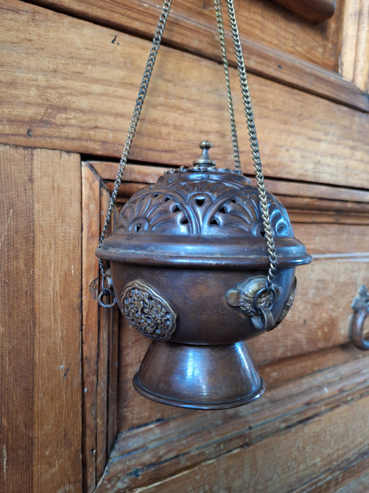 Hanging red copper incense burner Auspicious Symbols