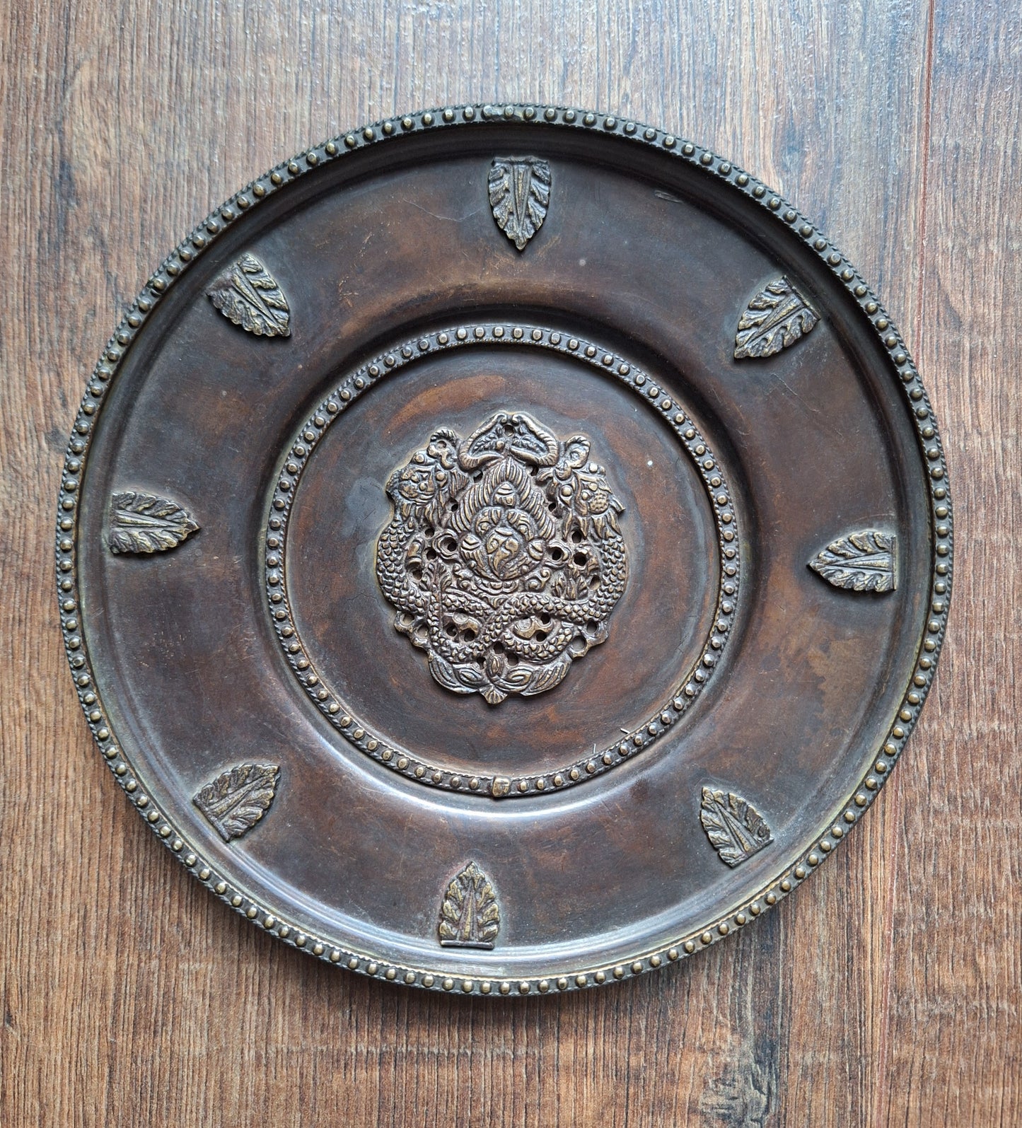 Red copper wallhanger Dragons and Stupa