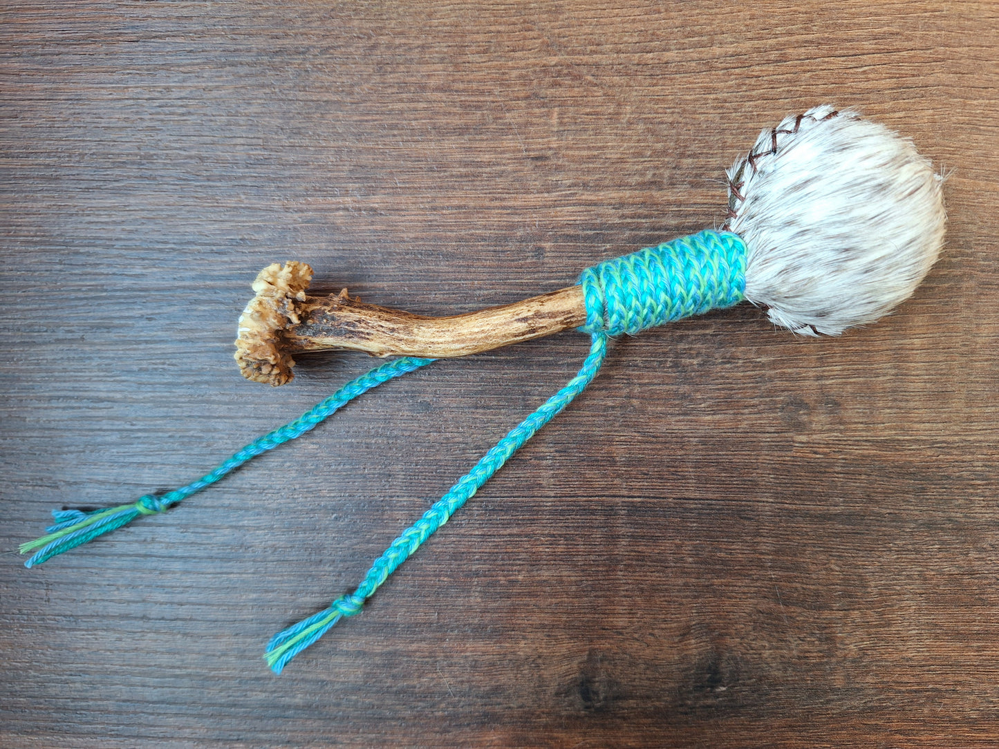 Horse hide and roe deer antler rattle
