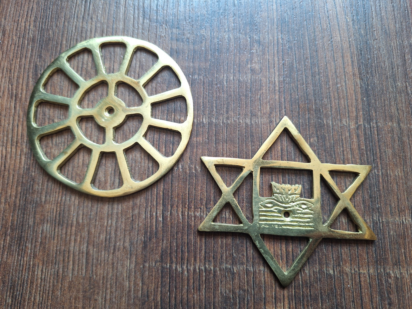 Vintage brass pendant set The Mother and Sri Aurobindo