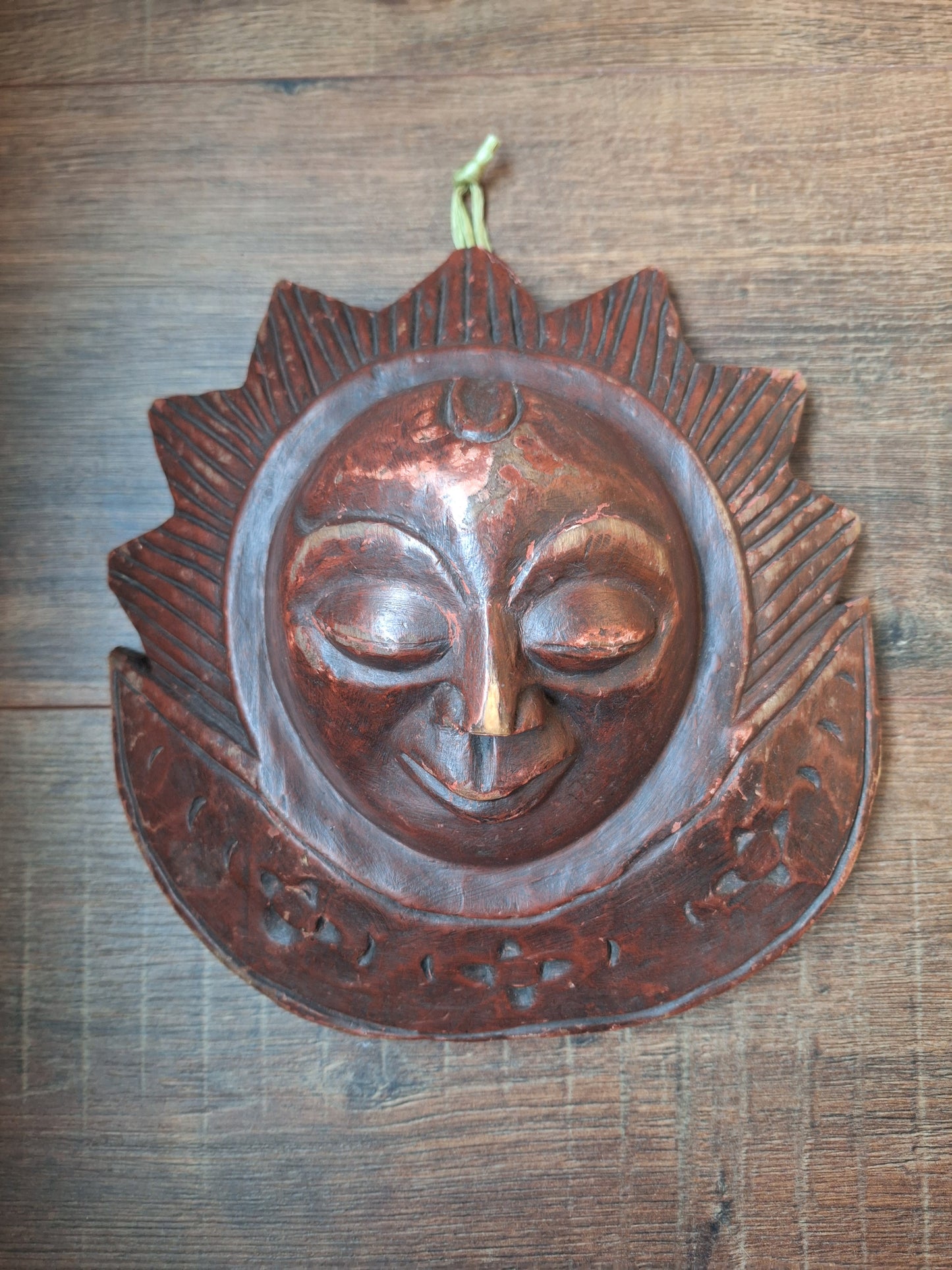 Vintage wooden wallhanger Sun and Moon