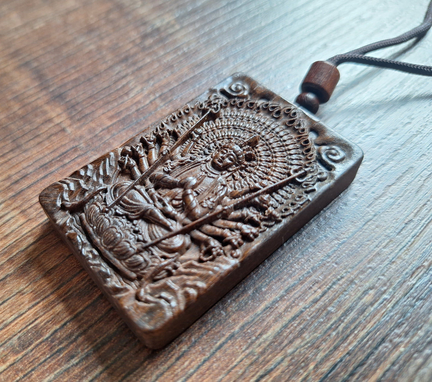 Necklace with wooden pendant Avalokiteshvara