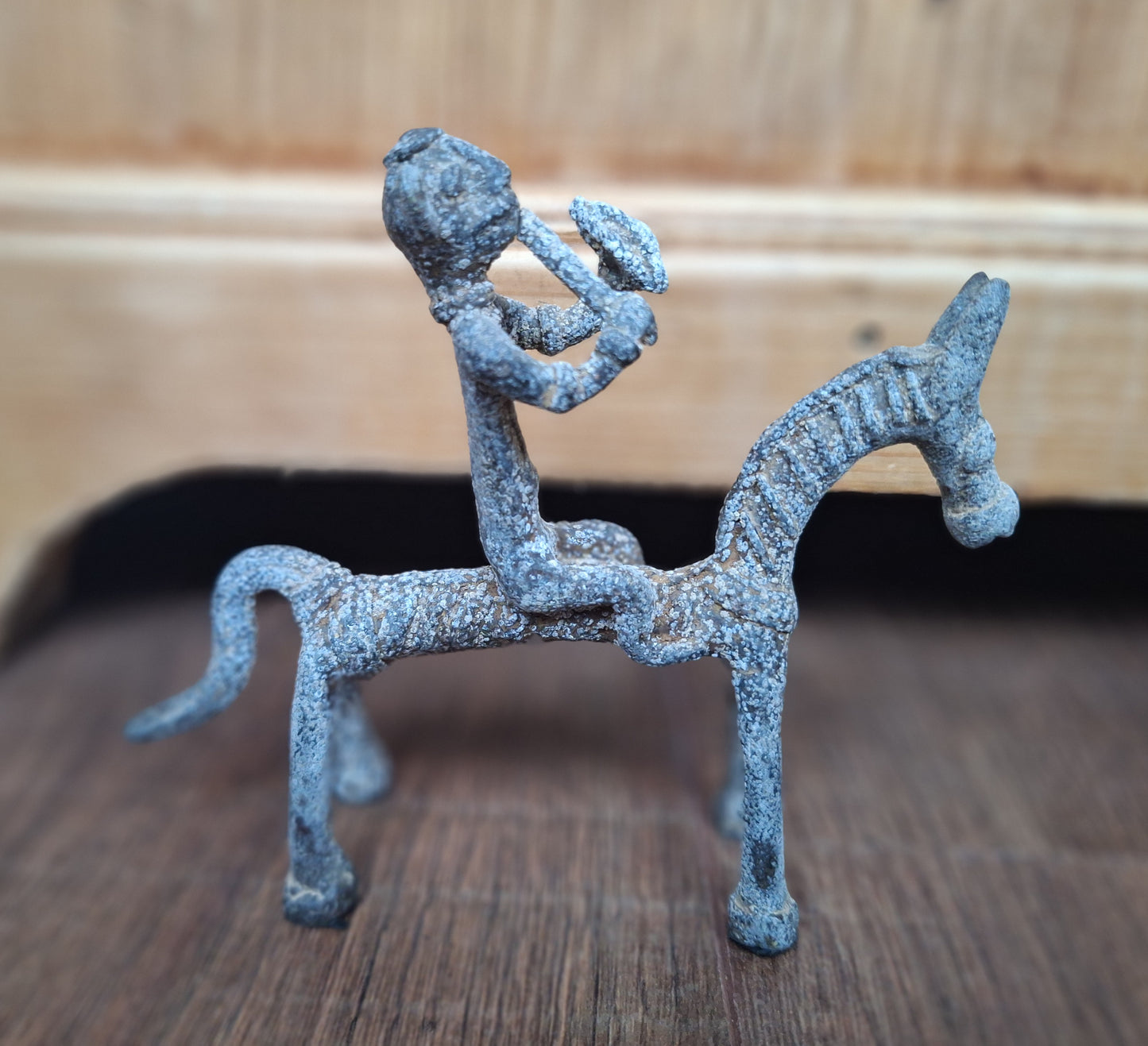 Antique Jajarkot tribal man on horse figurine