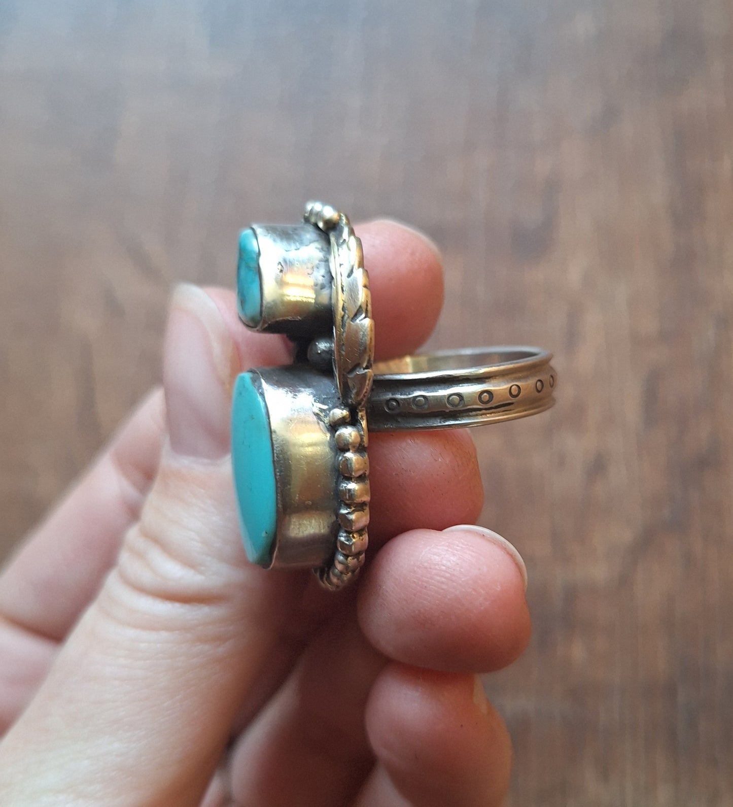 Vintage turquoise and Tibetan silver ring