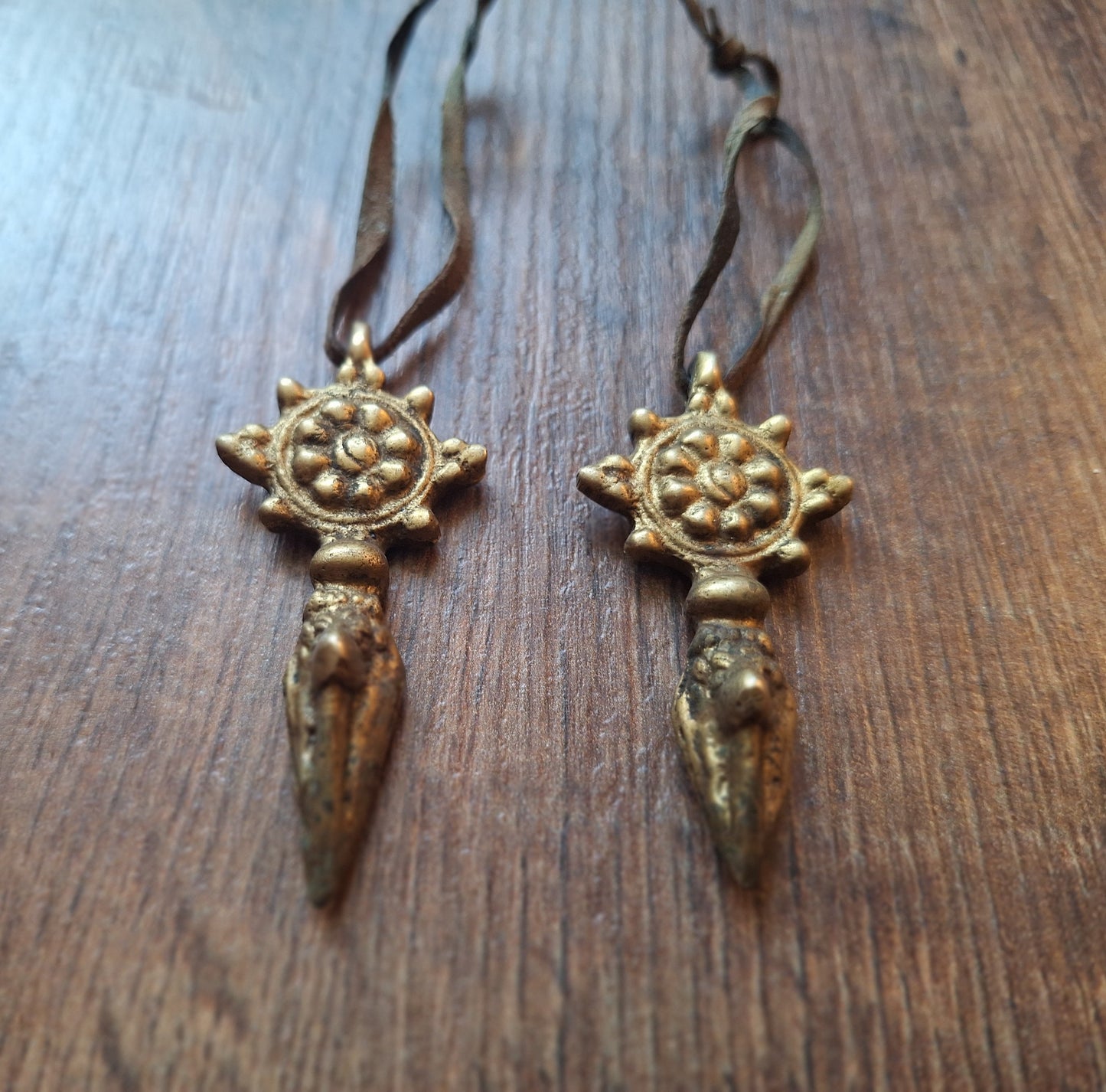Vintage brass phurba pendant Dharma Wheel