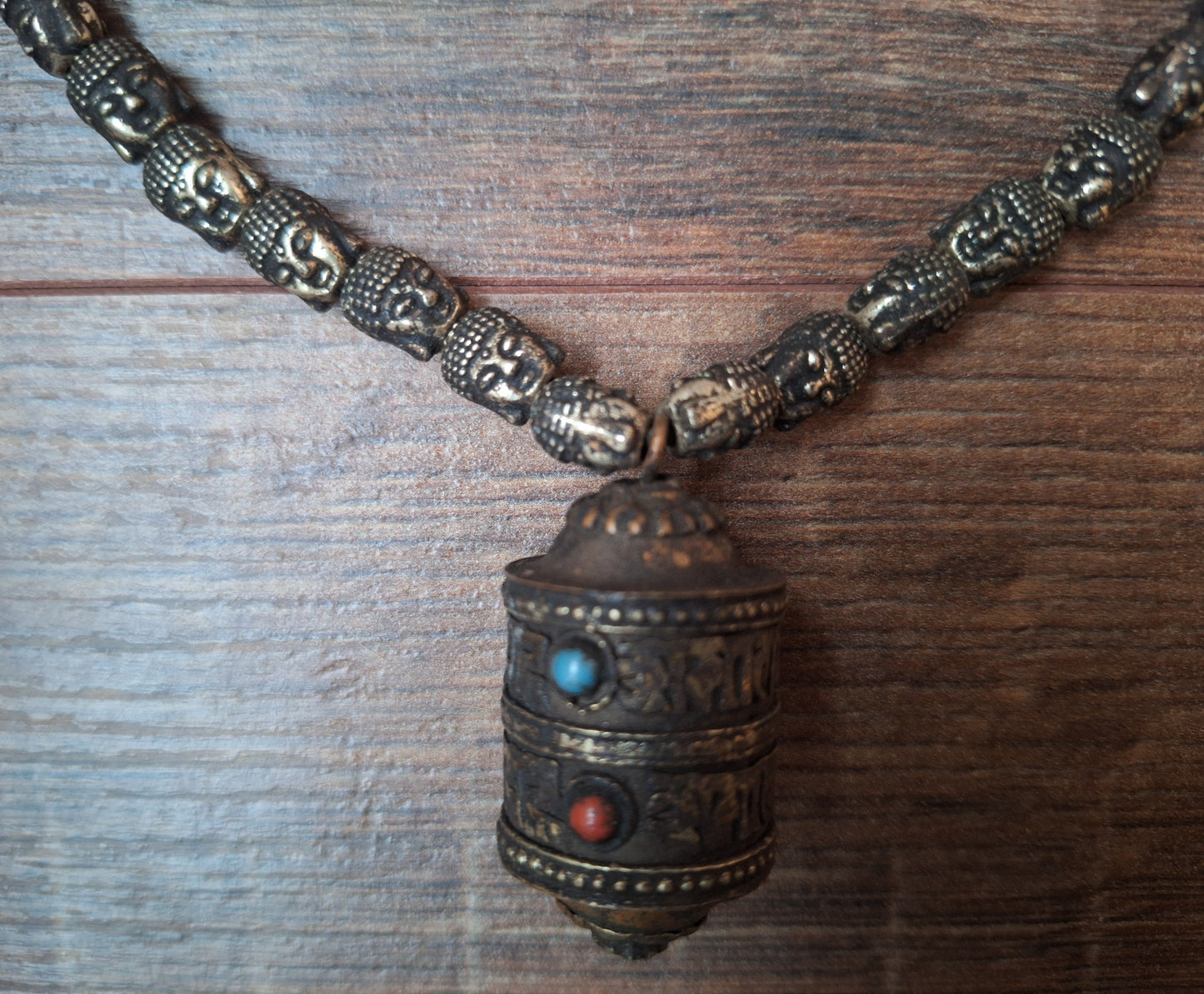 Vintage buddha head necklace with mantra locket, crafting project