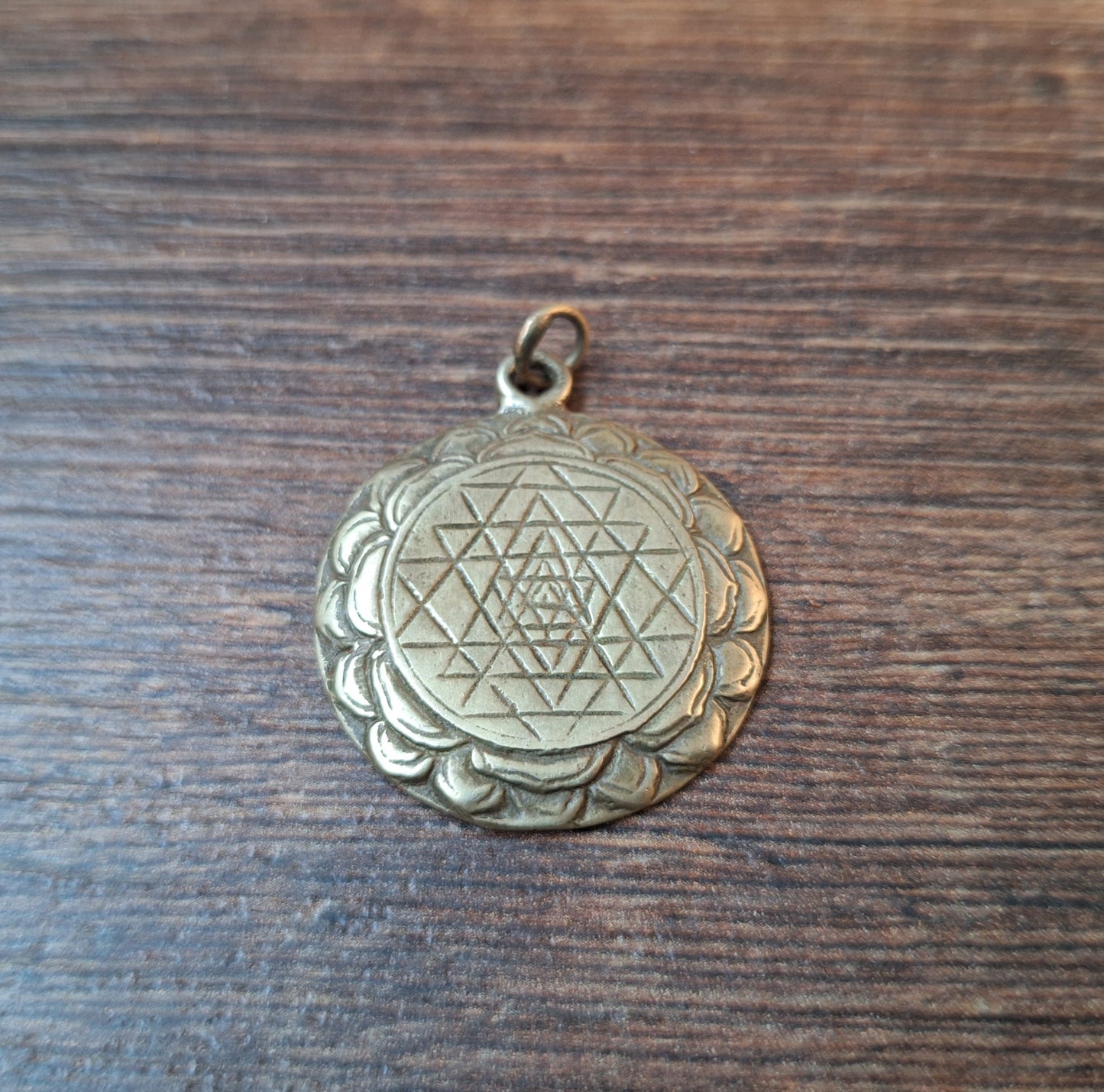 Vintage silver bronze pendant Sri Yantra