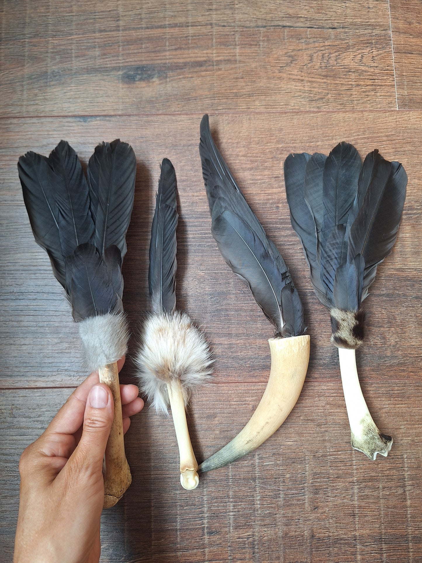 Bone feather fan Crow