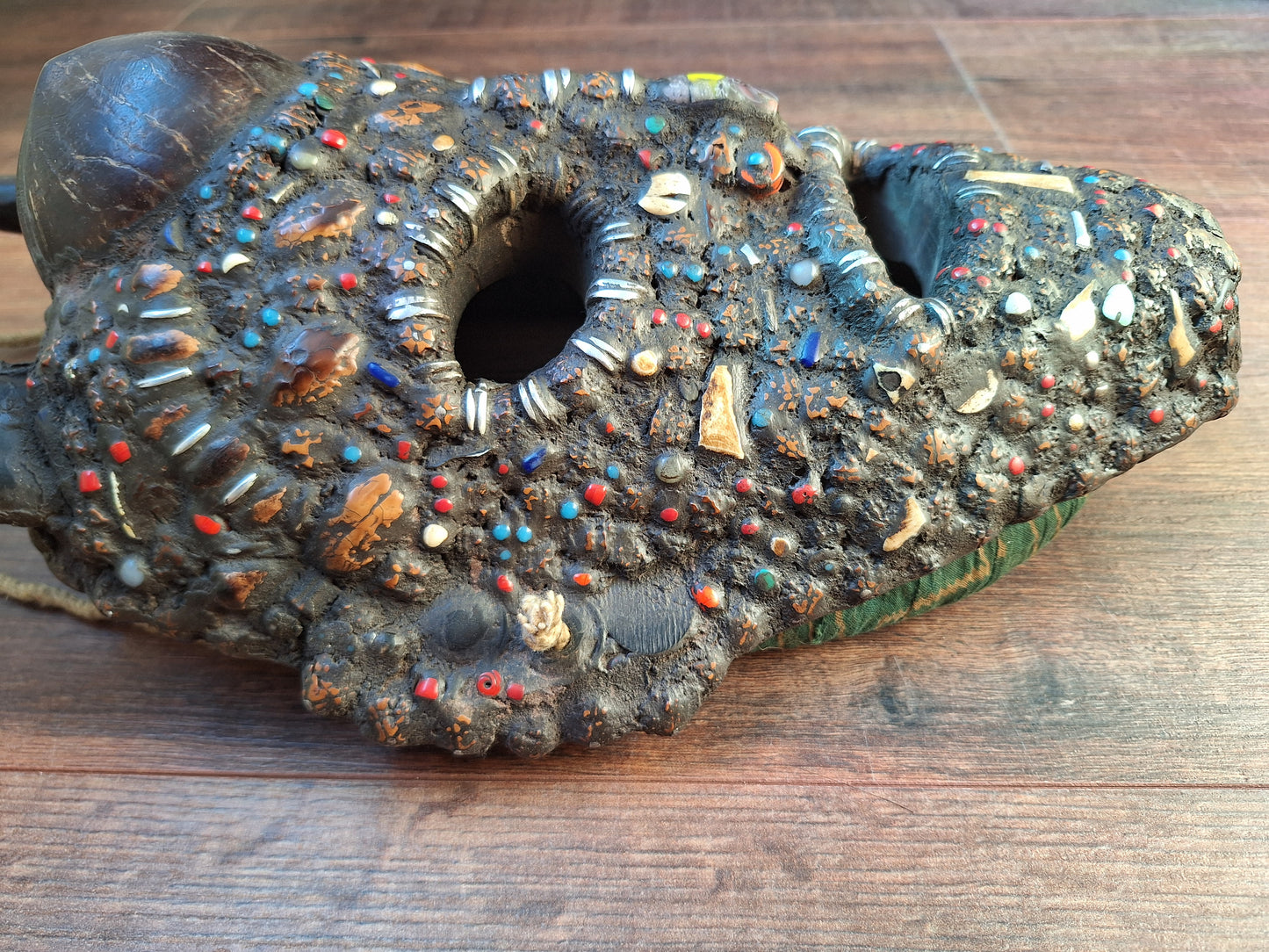 Vintage Nepalese wrathful spirit mask with seeds, shells and horns #2
