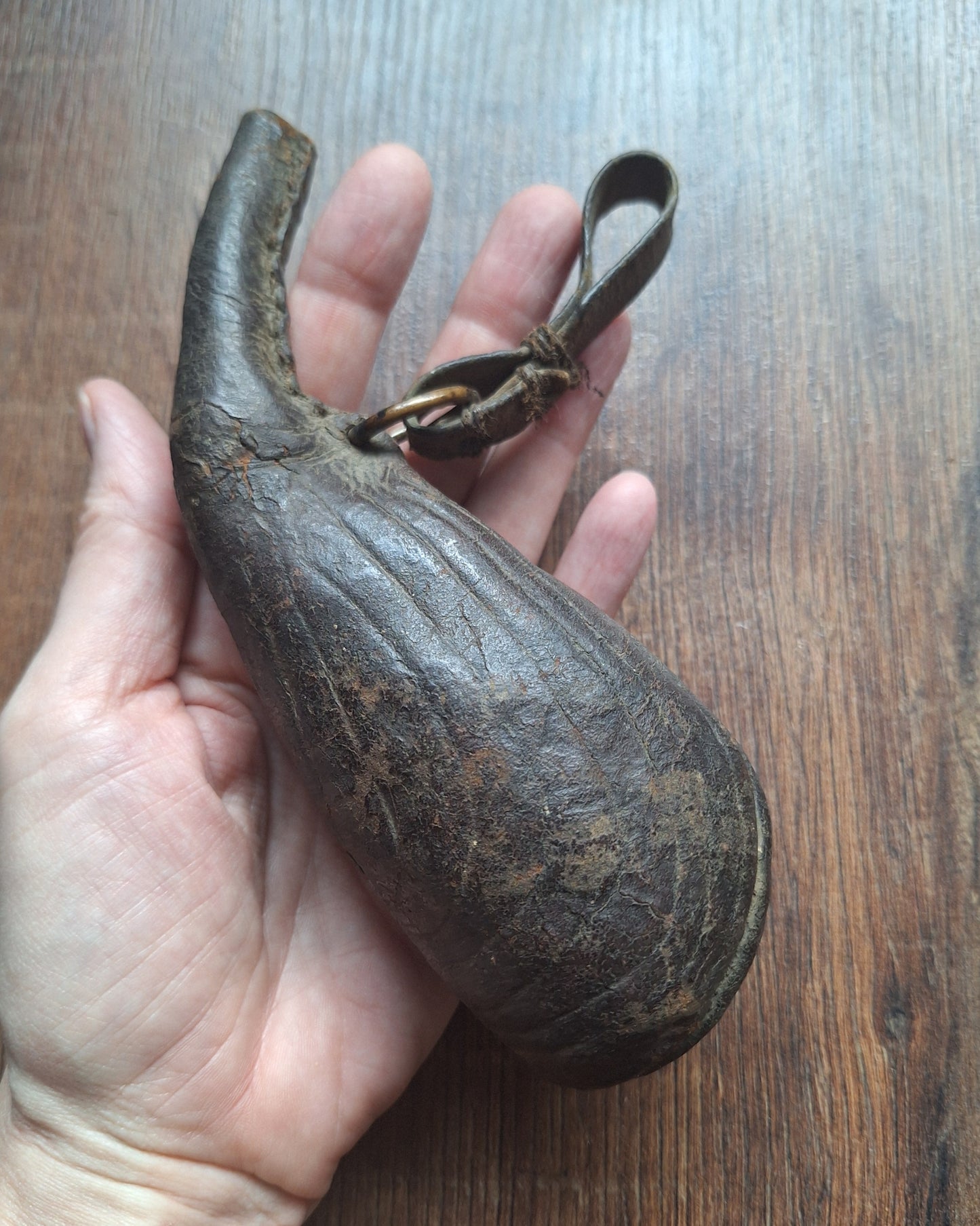 19th century Persian 'camel scrotum' powder flask