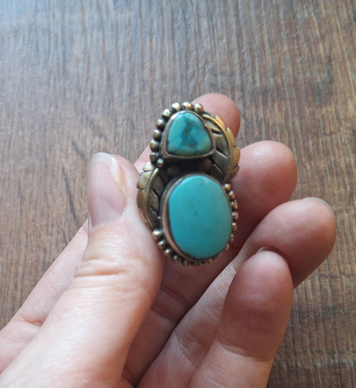 Vintage turquoise and Tibetan silver ring