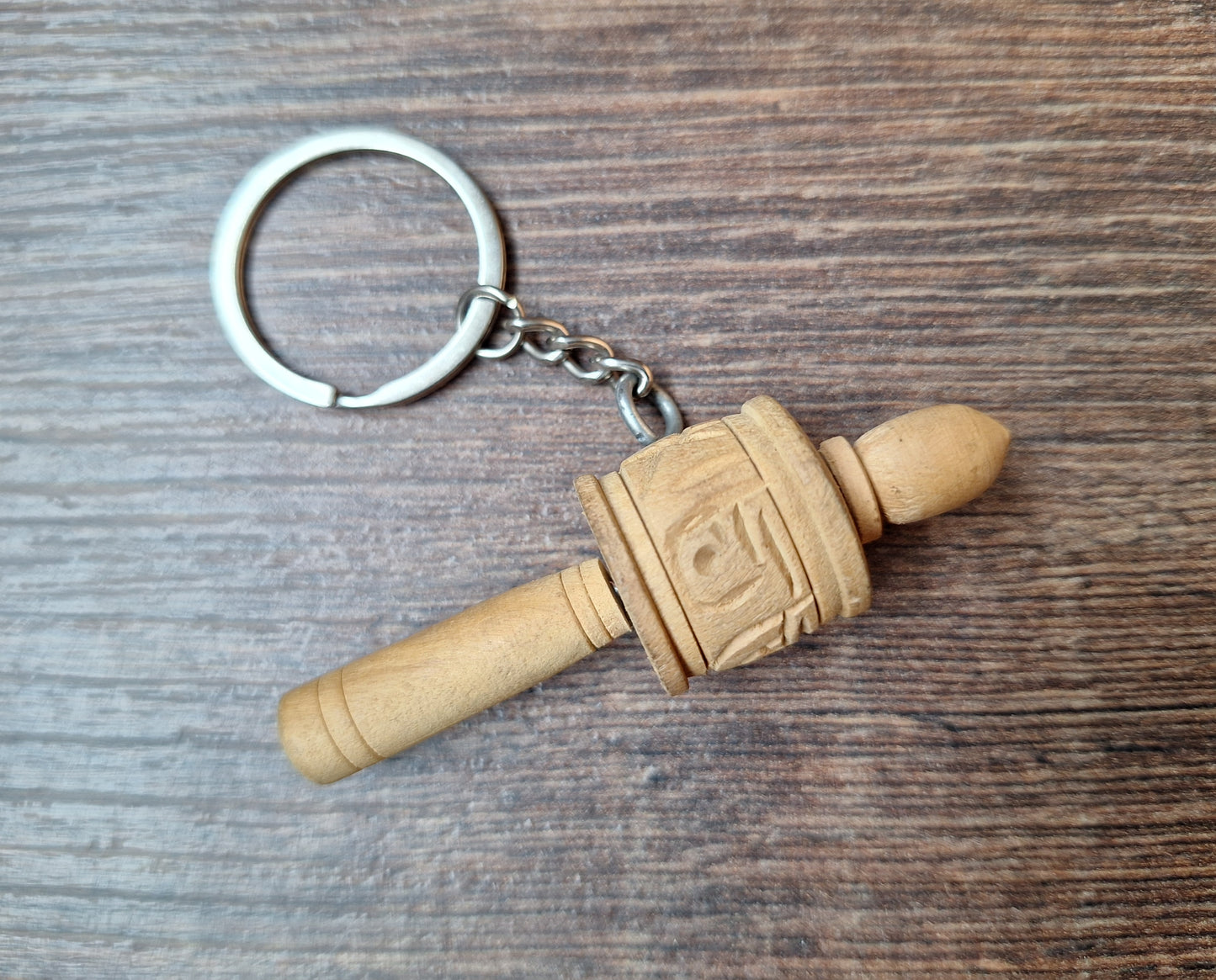 Wooden prayer wheel keychain