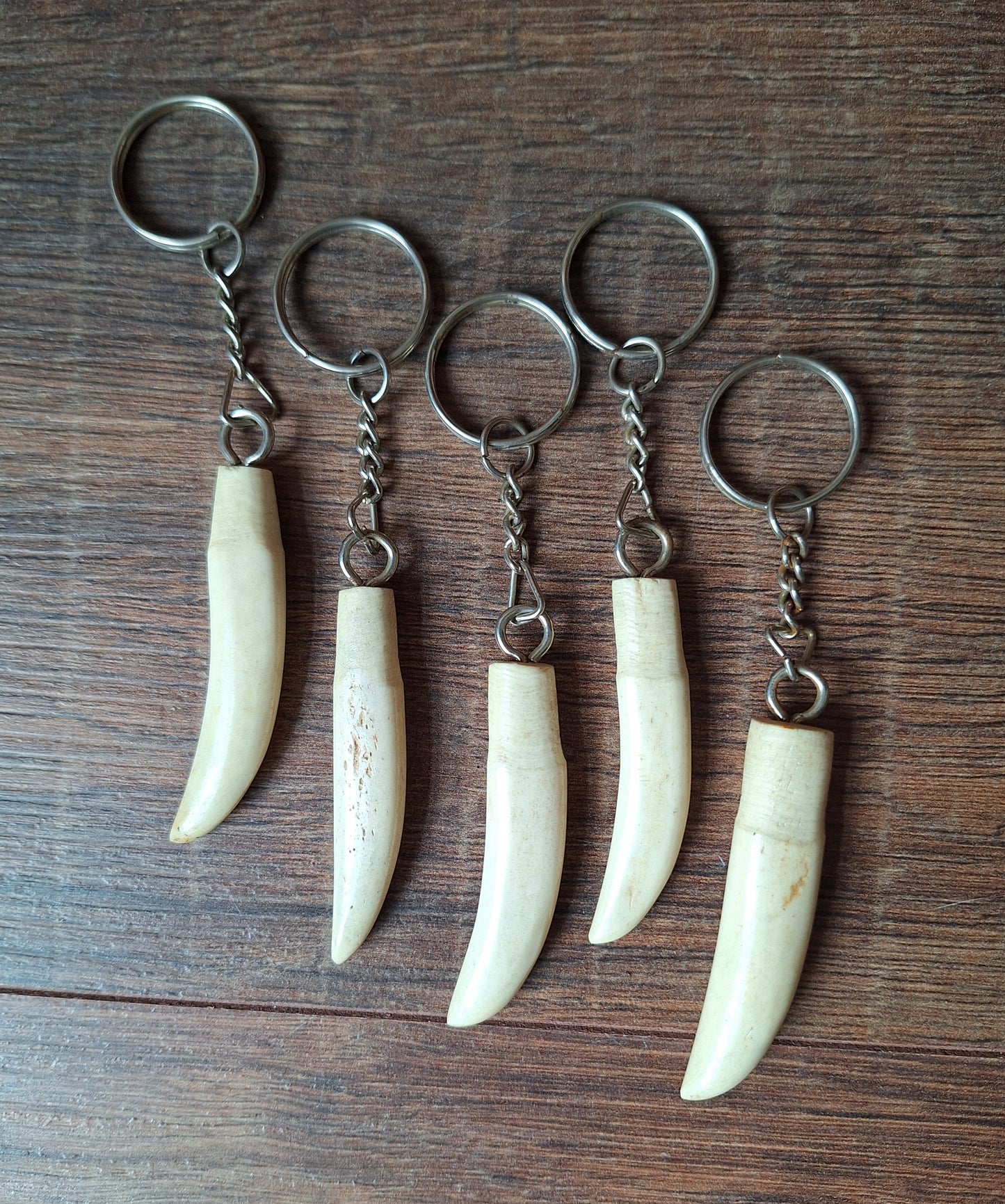 Vintage Tibetan keychain with bone carved tooth