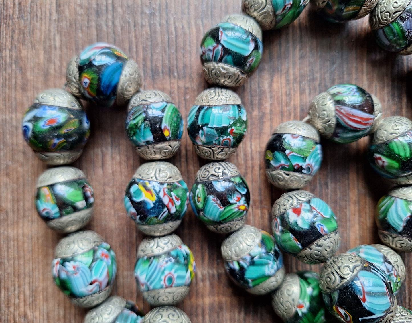 Vintage glass millefiori bead strand