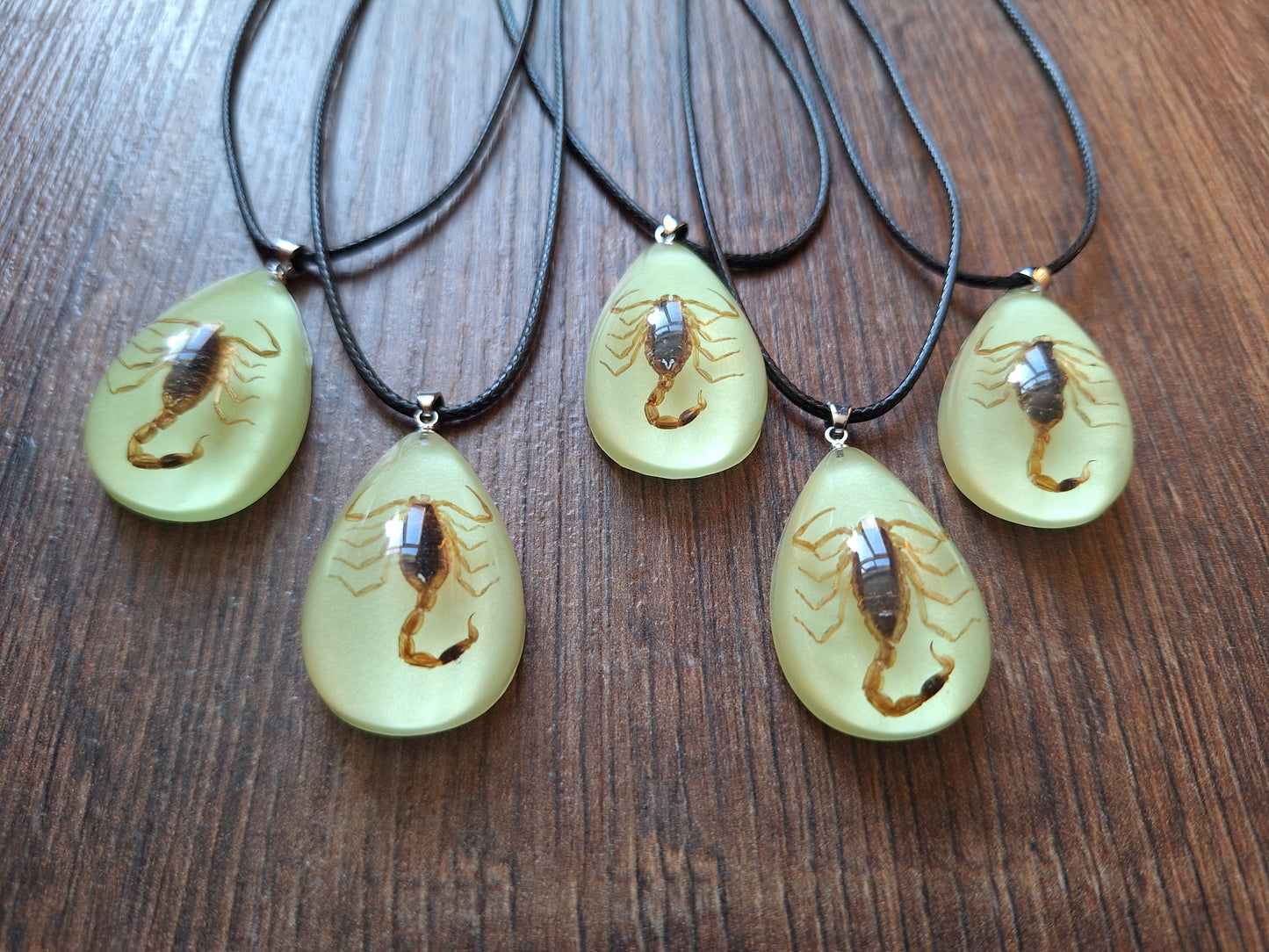 Scorpion in glow-in-the-dark resin neclace