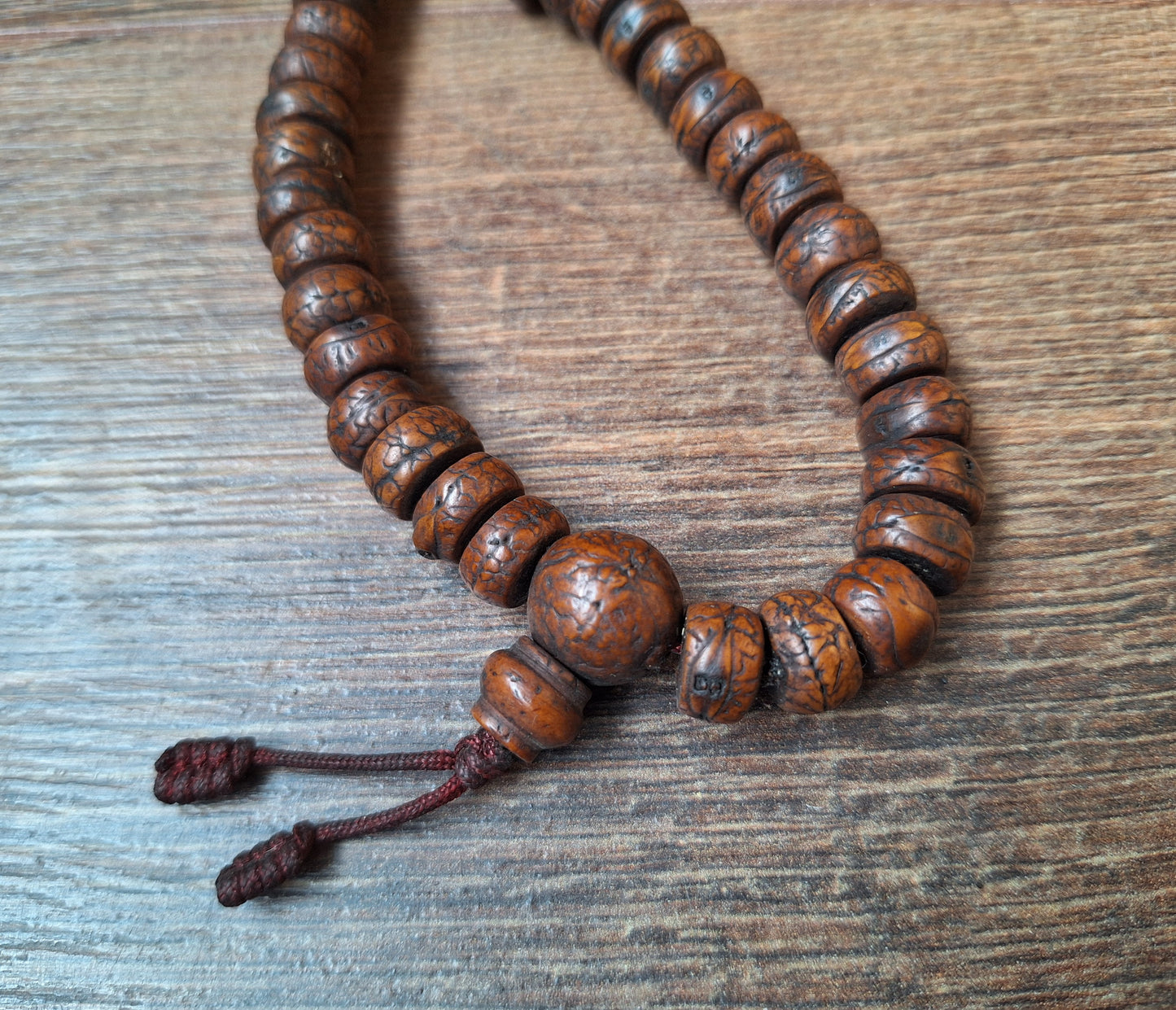 Vintage Nepalese polished rudraksha mala