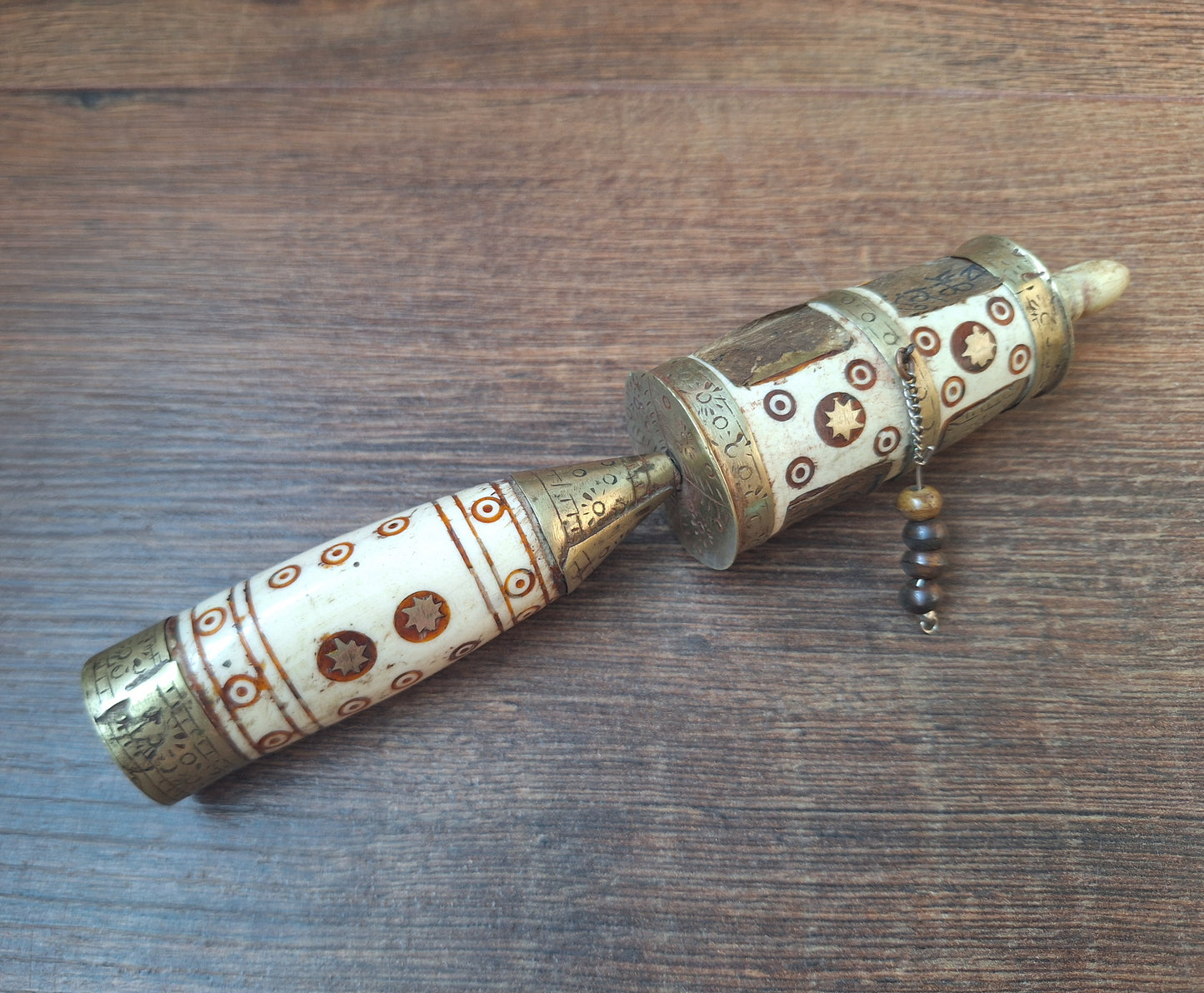 Vintage Tibetan silver and yak bone prayer wheel