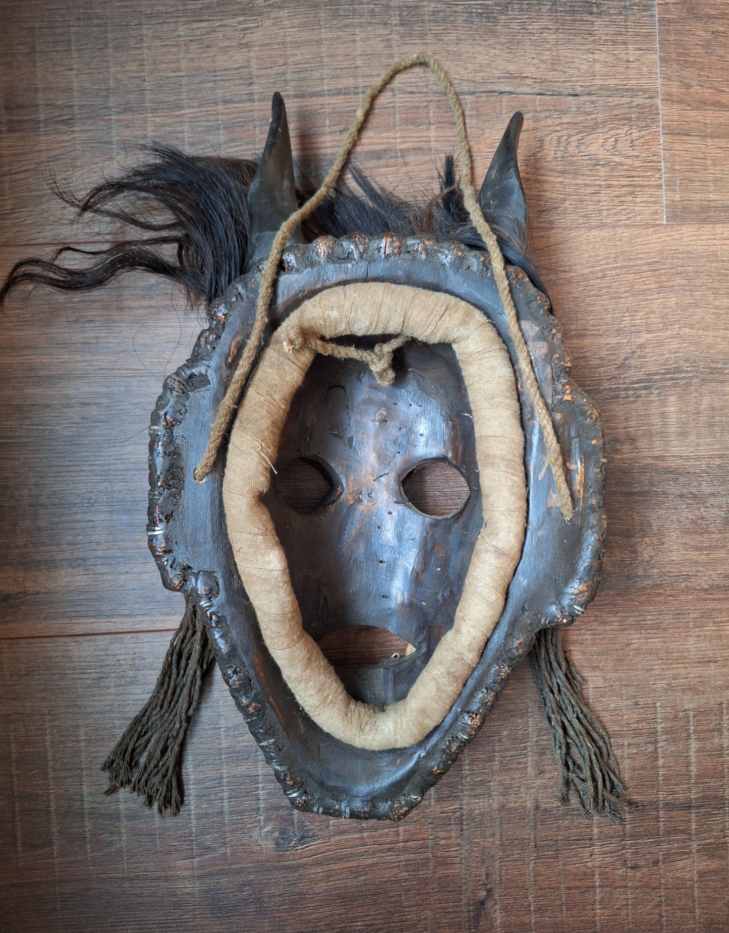 Vintage Nepalese wrathful spirit mask with seeds, shells and horns #3
