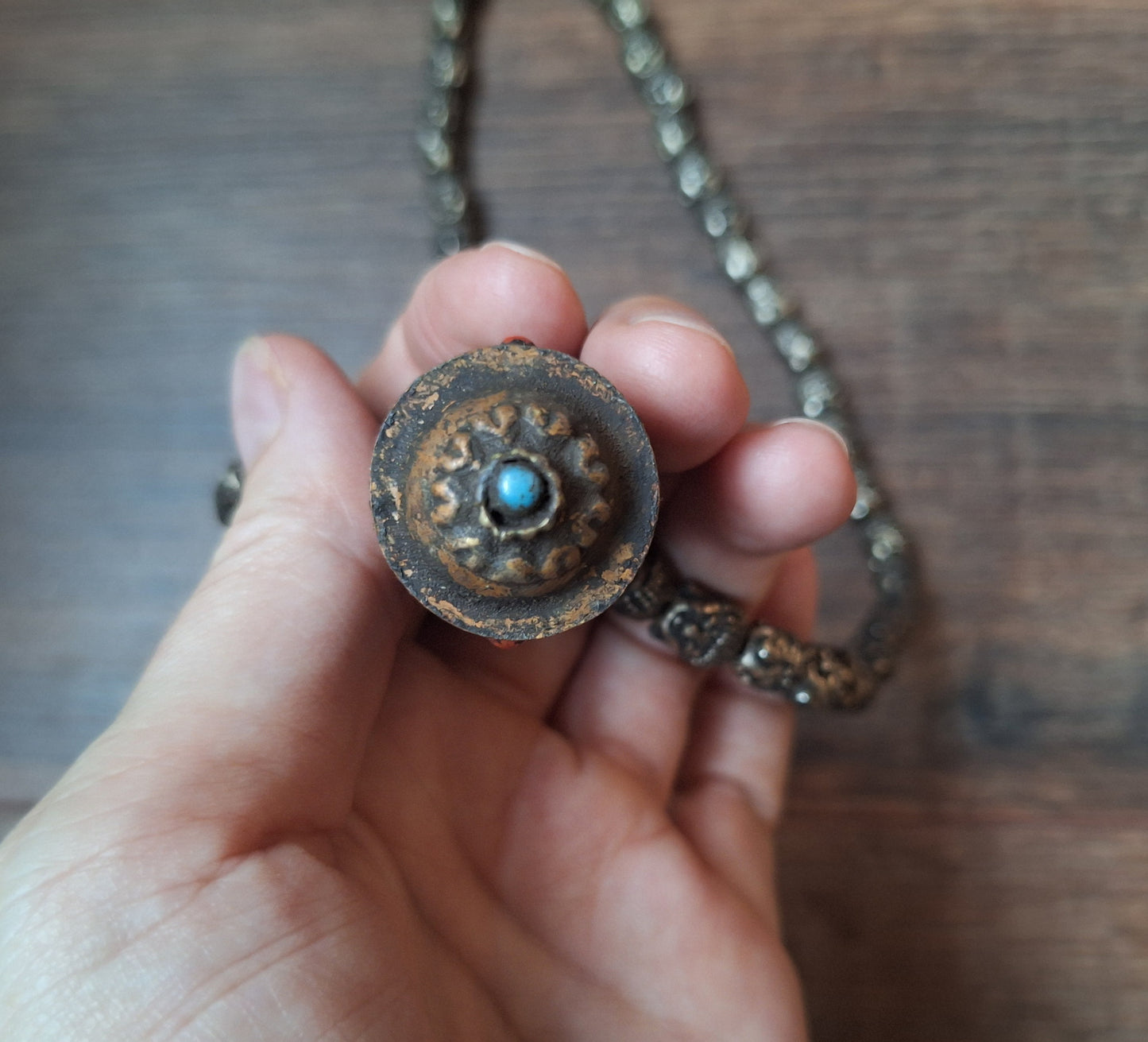 Vintage buddha head necklace with mantra locket, crafting project