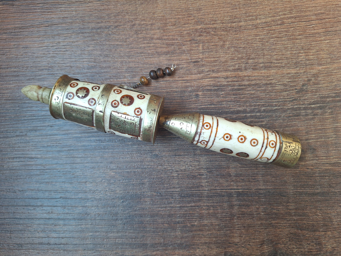 Vintage Tibetan silver and yak bone prayer wheel