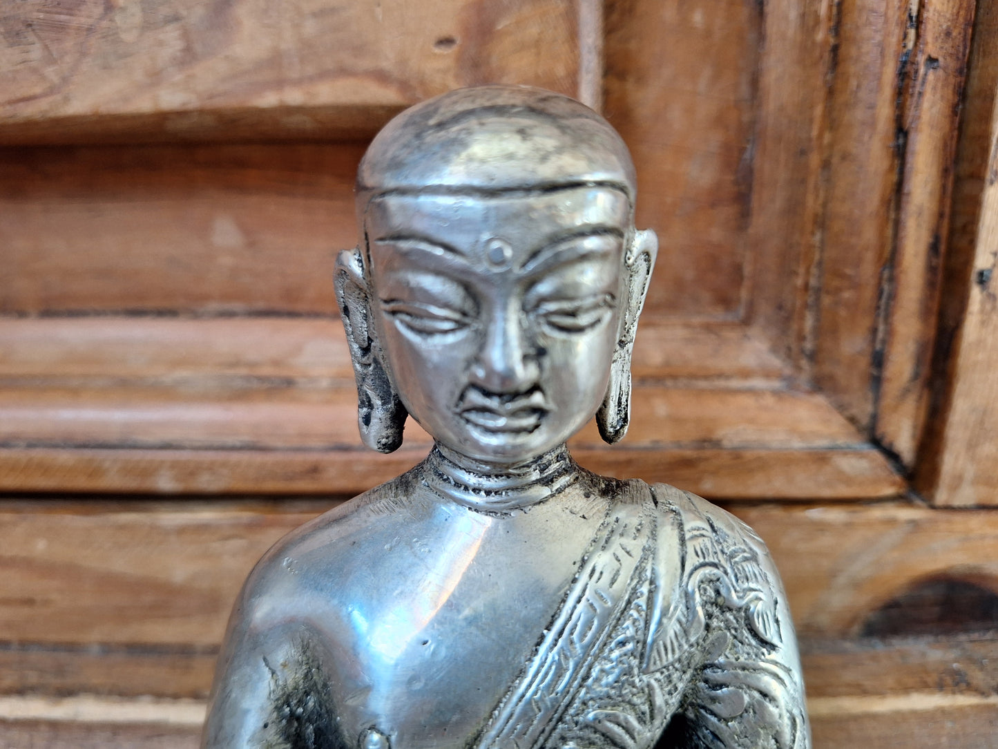 Vintage white metal Shakyamuni Buddha statue