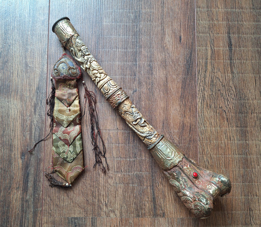 Vintage Tibetan Buddhist carved yak bone kangling