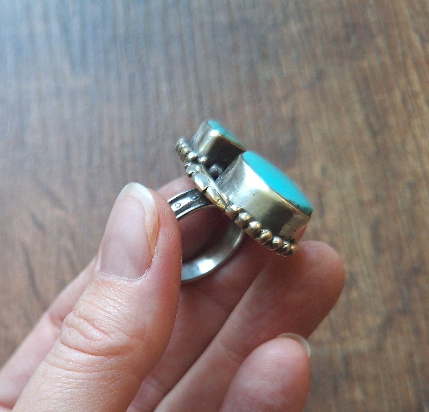 Vintage turquoise and Tibetan silver ring
