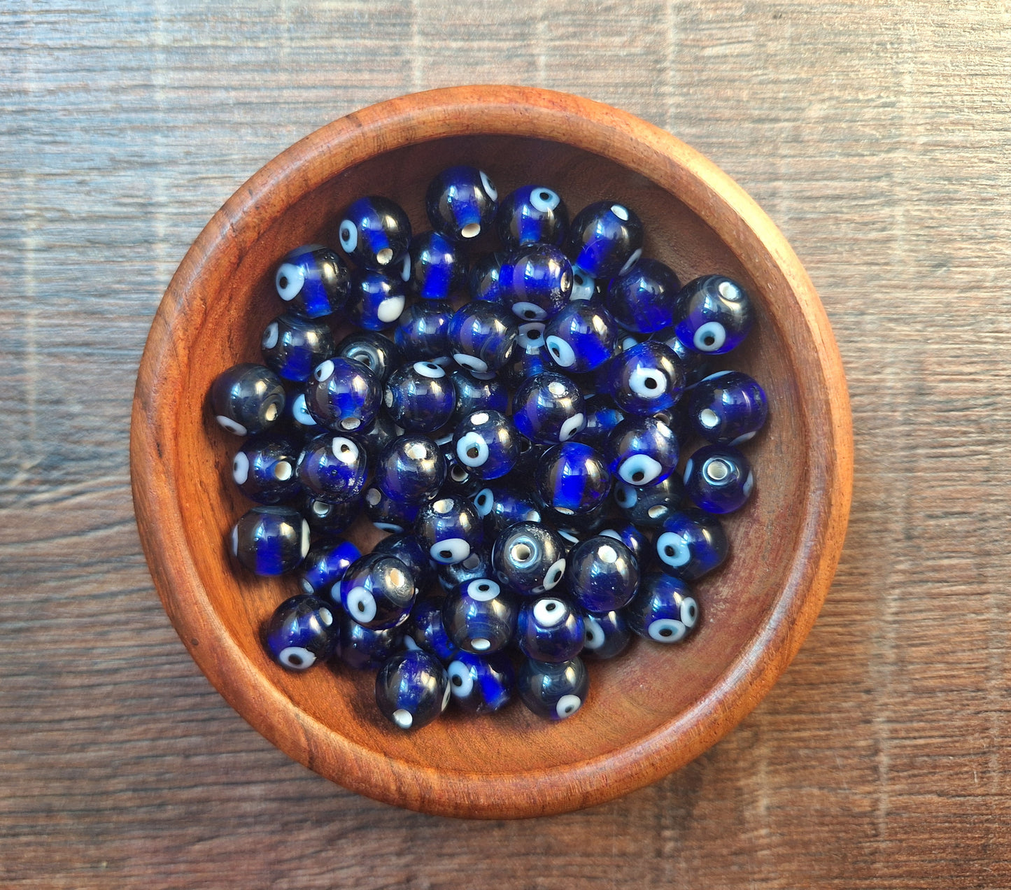 Glass beads Eye, dark blue, set of 10