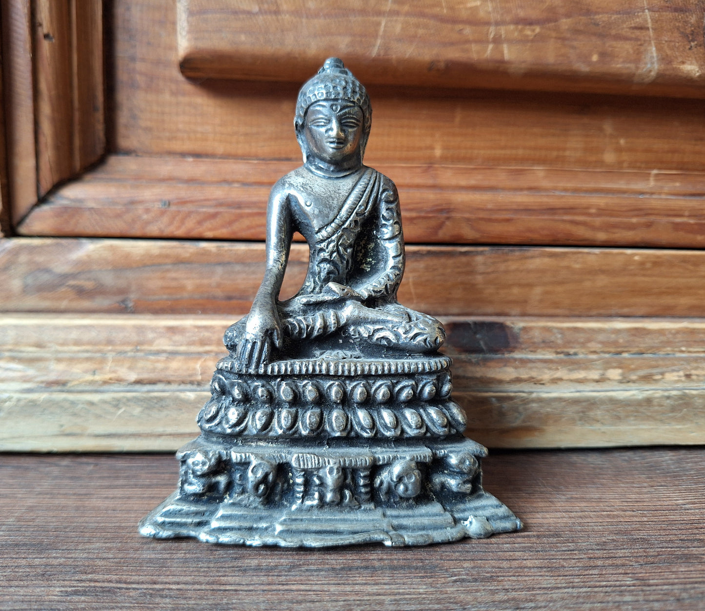 Antique Himalayan silver bronze Shakyamuni Buddha statue