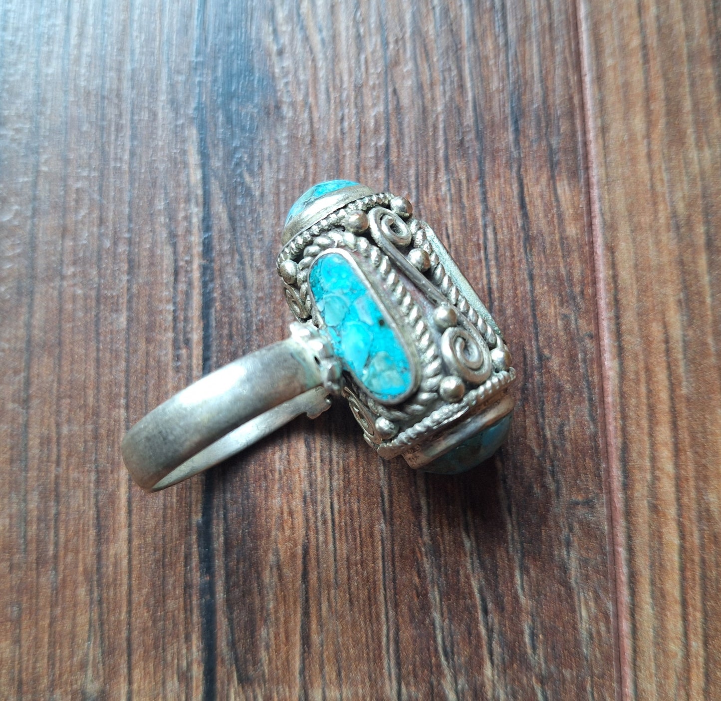 Vintage Tibetan silver and gemstone ring
