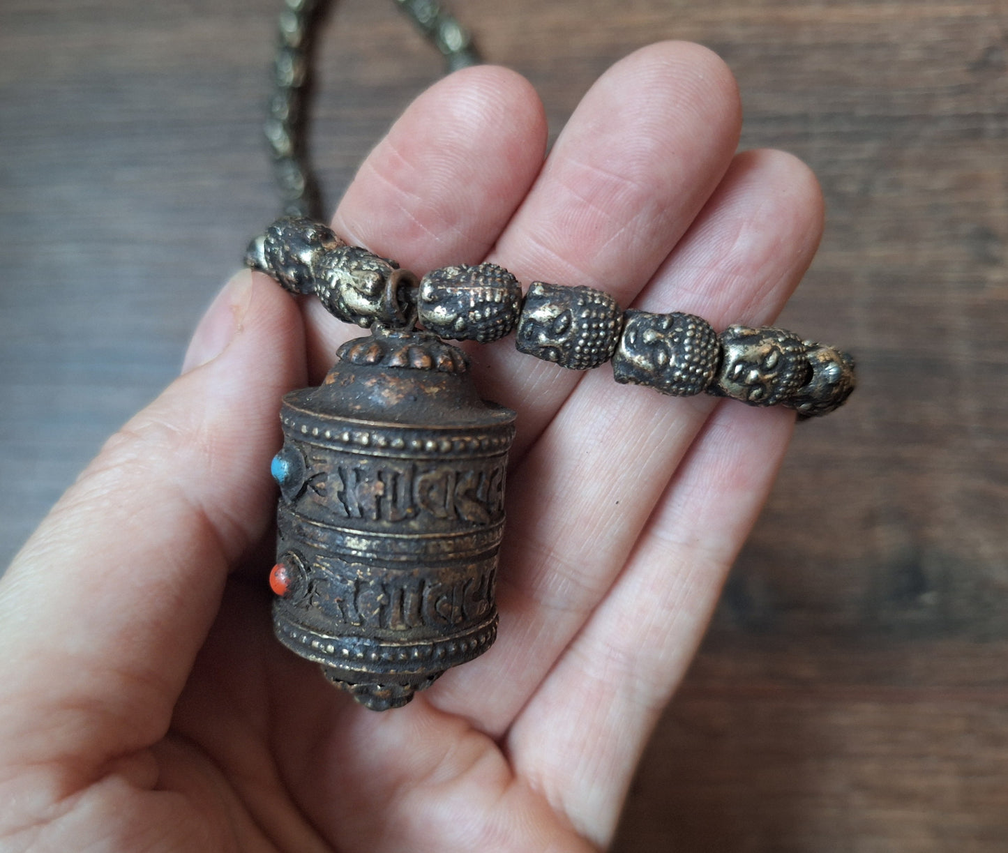 Vintage buddha head necklace with mantra locket, crafting project