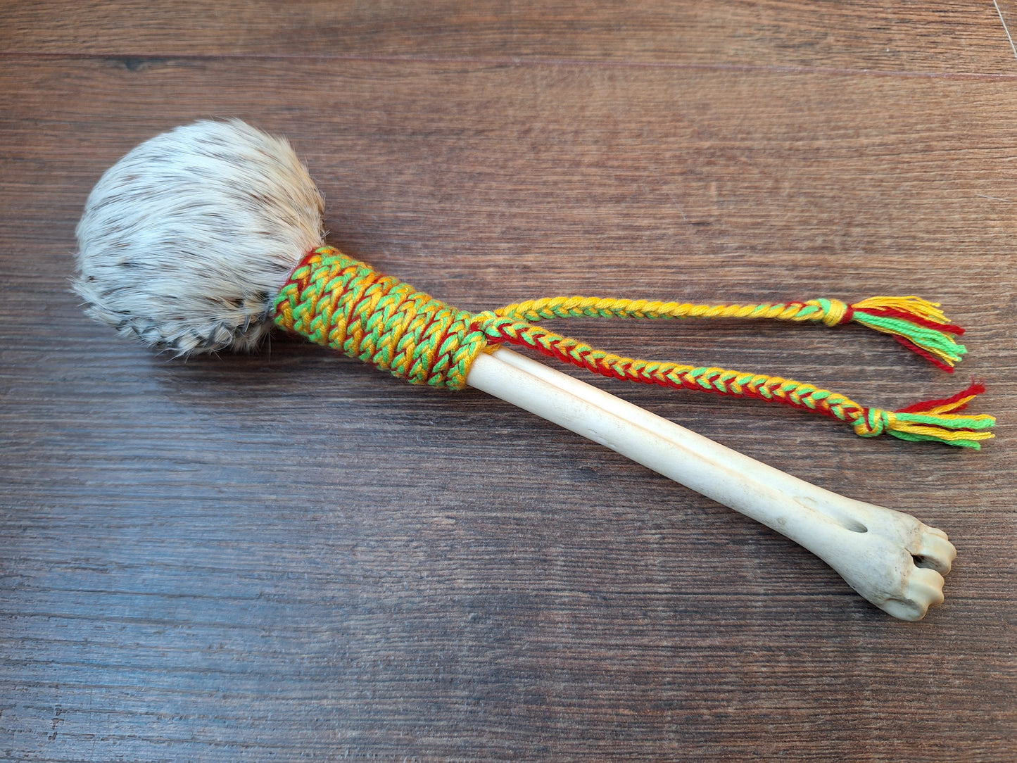 Horse hide and roe deer leg bone rattle