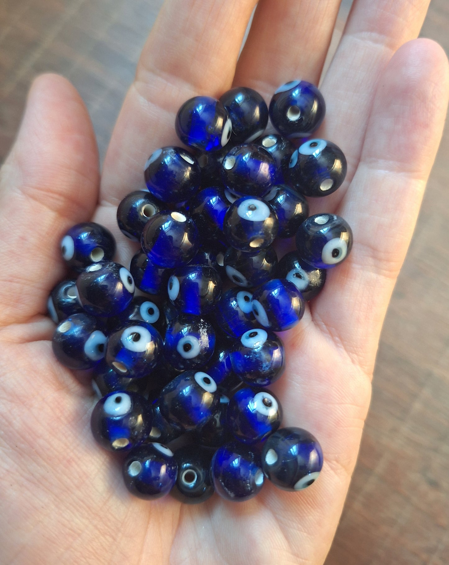 Glass beads Eye, dark blue, set of 10
