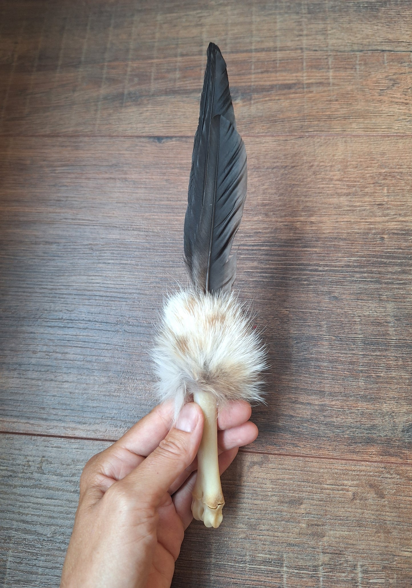 Bone feather fan Crow