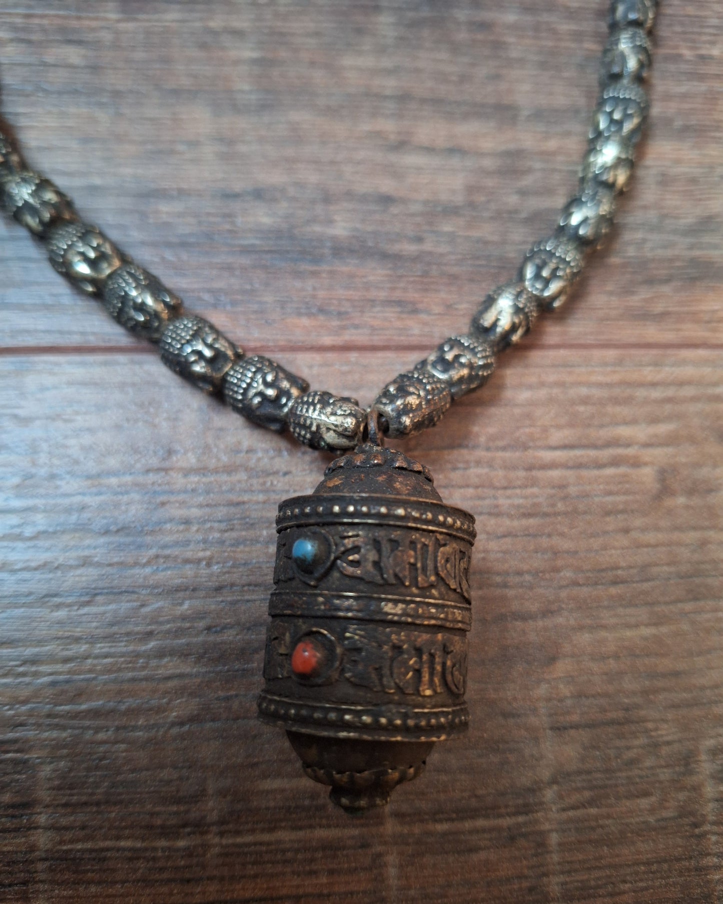 Vintage buddha head necklace with mantra locket, crafting project