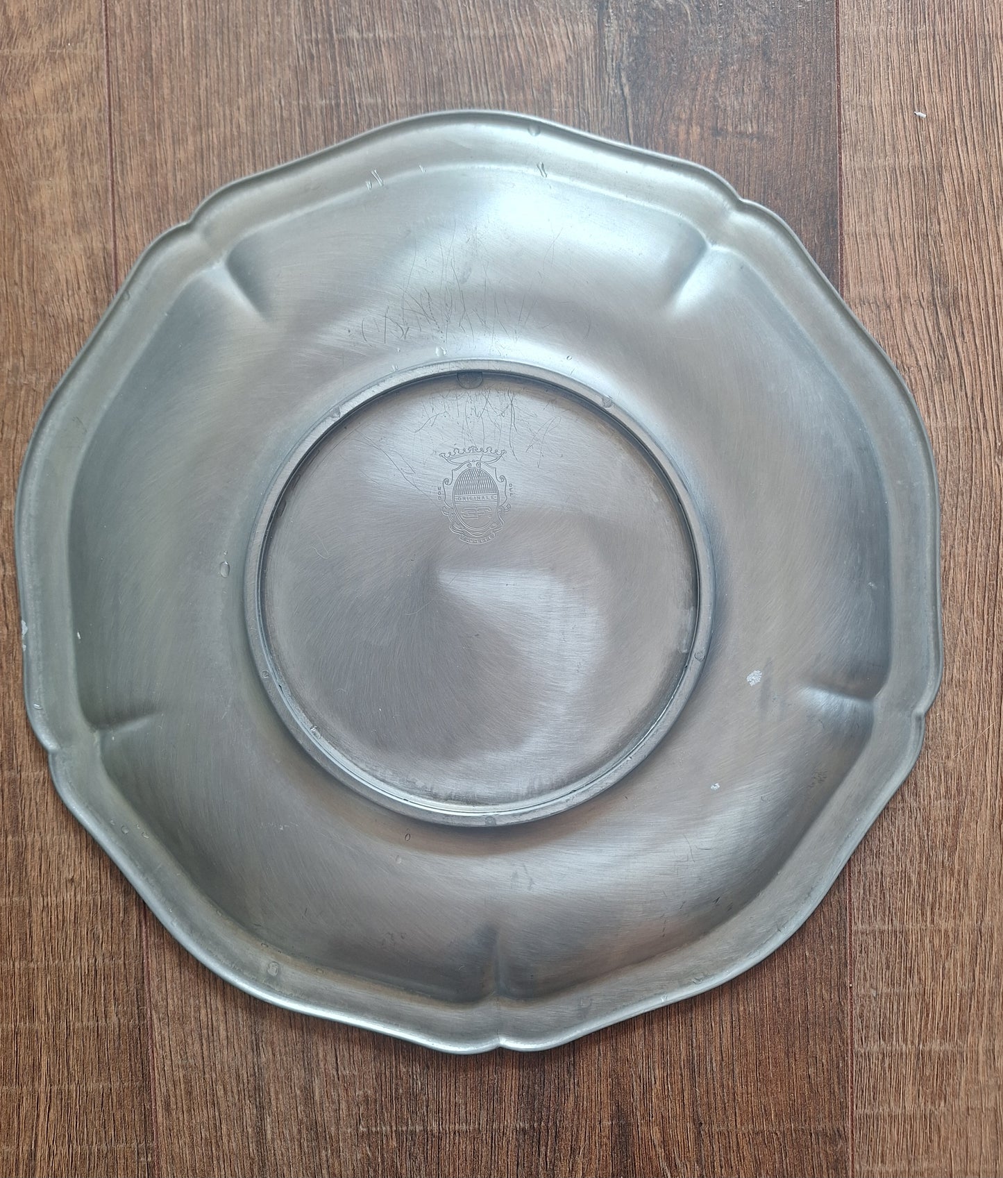 Vintage pewter offering plate or altar base