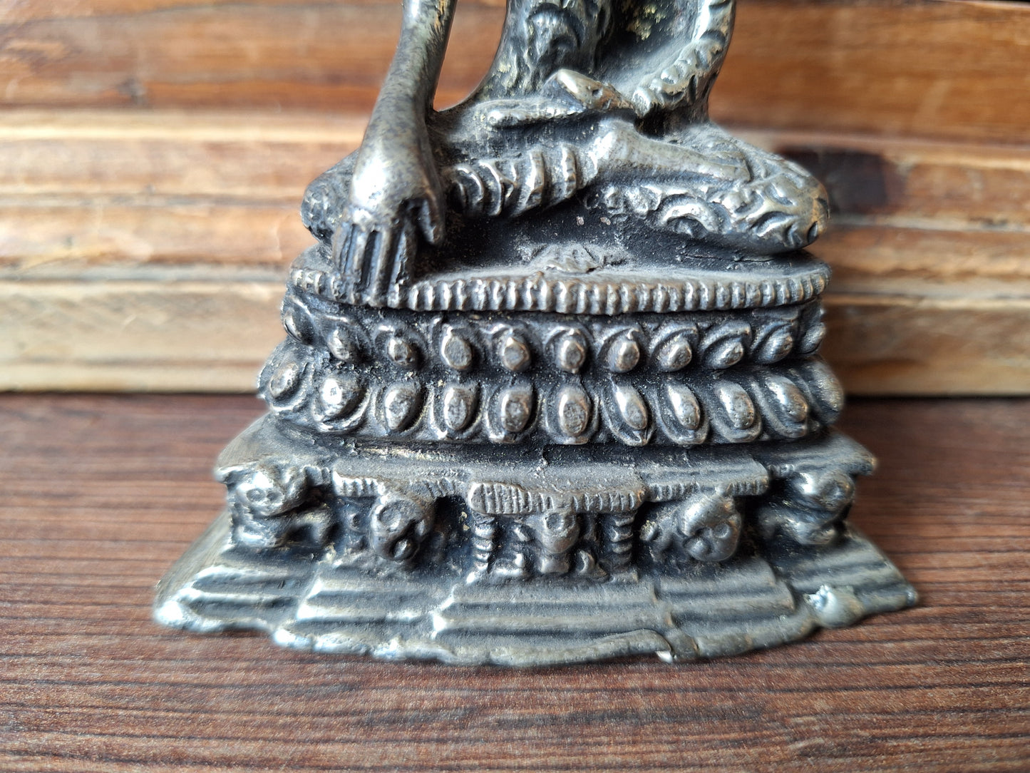 Antique Himalayan silver bronze Shakyamuni Buddha statue