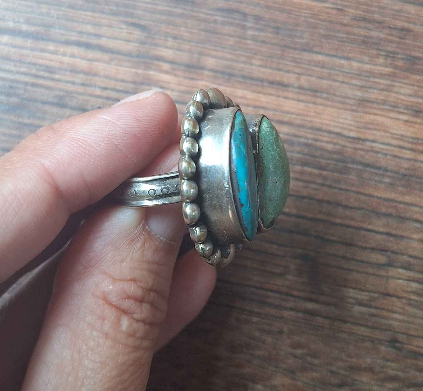 Vintage turquoise and Tibetan silver ring